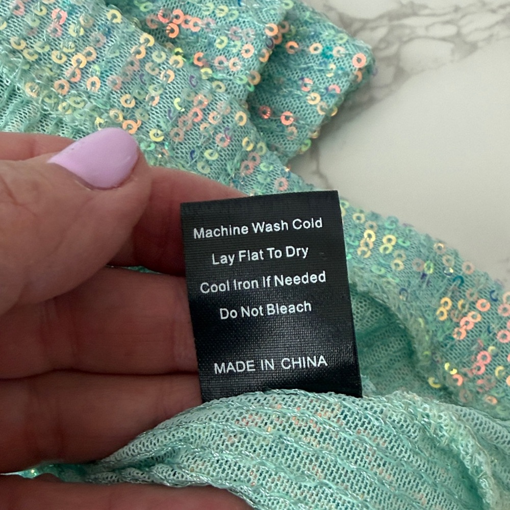 POL Light Turquoise Sequin Cropped Button-Down Top - image 5